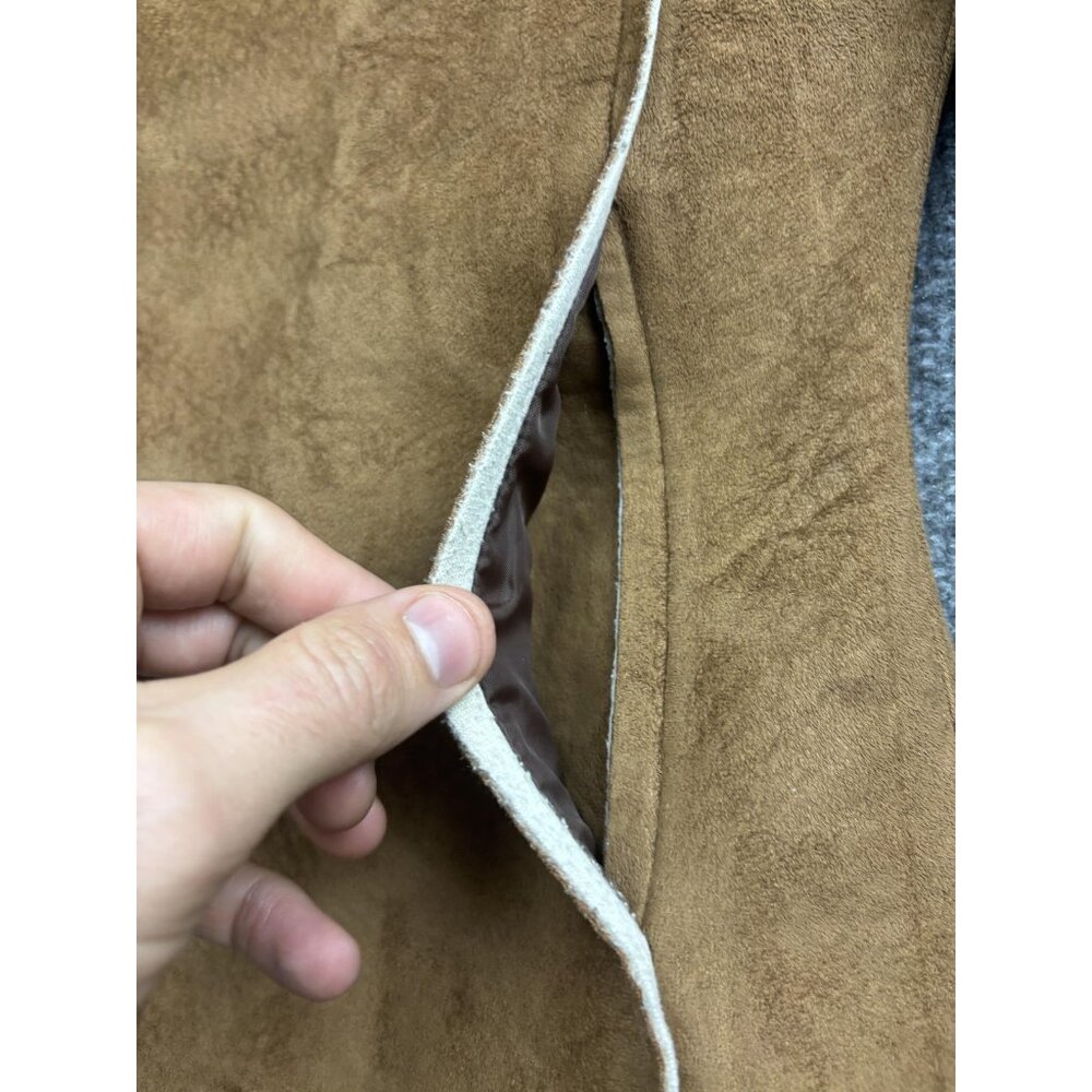 VNTG PrAna Jacket Womens Large Brown Faux Suede Sherpa Fleece Lined Zip Pockets - Picture 7 of 9